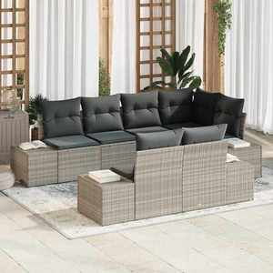 vidaXL Set de canapele pentru grădină 7 pcs Gri deschis Rattan poli imagine