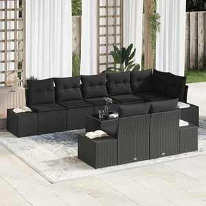 vidaXL Set de canapele pentru grădină cu pernă 9 pcs Negru Rattan poli imagine