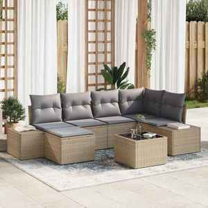 vidaXL Set de canapele pentru grădină 7 pcs bej și gri Rattan poli imagine