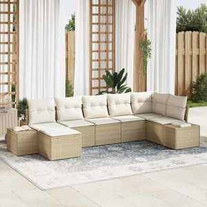 vidaXL Set de canapele pentru grădină cu pernă 7 pcs Bej Rattan poli imagine
