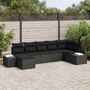 vidaXL Set de canapele pentru grădină cu pernă 7 pcs Negru Rattan poli imagine