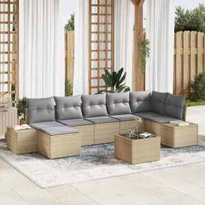 vidaXL Set de canapele pentru grădină cu pernă 8 pcs Bej Rattan poli imagine