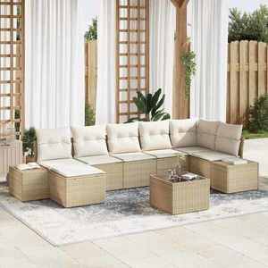 vidaXL Set de canapele pentru grădină cu pernă 8 pcs Bej Rattan poli imagine