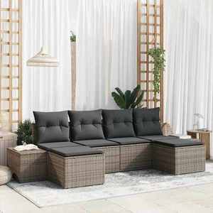 vidaXL Set de canapele pentru grădină cu pernă 6 pcs Gri Rattan poli imagine