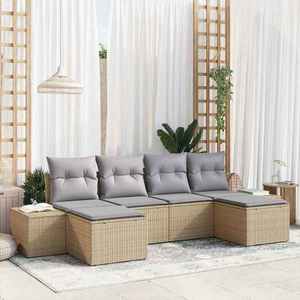 vidaXL Set de canapele pentru grădină cu pernă 6 pcs Bej Rattan poli imagine