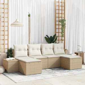vidaXL Set de canapele pentru grădină cu pernă 6 pcs Bej Rattan poli imagine