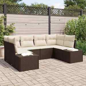 vidaXL Set de canapele pentru grădină cu pernă 6 pcs Maro Rattan poli imagine