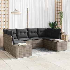 vidaXL Set de canapele pentru grădină cu pernă 6 pcs Gri Rattan poli imagine