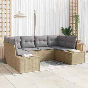 vidaXL Set de canapele pentru grădină cu pernă 6 pcs Bej Rattan poli imagine