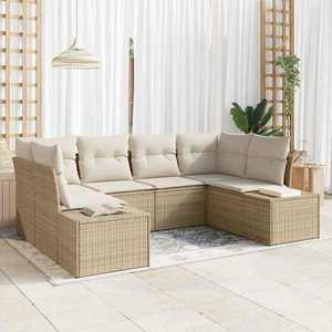 vidaXL Set de canapele pentru grădină cu pernă 6 pcs Bej Rattan poli imagine