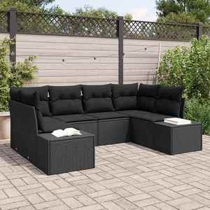 vidaXL Set de canapele pentru grădină cu pernă 6 pcs Negru Rattan poli imagine