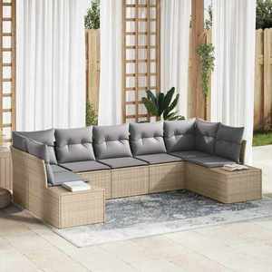 vidaXL Set de canapele pentru grădină cu pernă 7 pcs Bej Rattan poli imagine