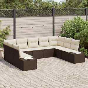 vidaXL Set de canapele pentru grădină cu pernă 9 pcs Maro Rattan poli imagine