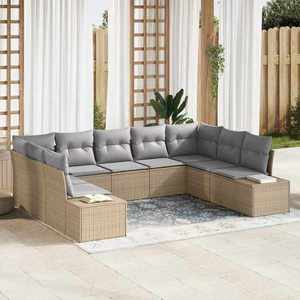 vidaXL Set de canapele pentru grădină cu pernă 9 pcs Bej Rattan poli imagine