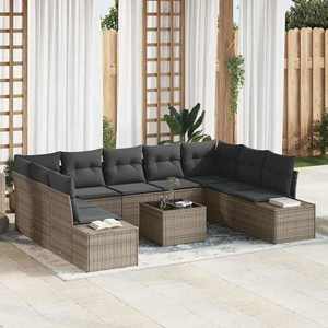 vidaXL Set de canapele pentru grădină cu pernă 10 pcs Gri Rattan poli imagine