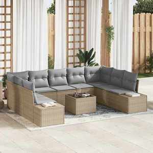 vidaXL Set de canapele pentru grădină cu pernă 10 pcs Bej Rattan poli imagine
