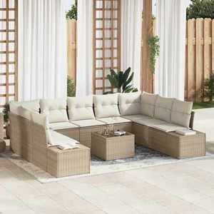 vidaXL Set de canapele pentru grădină cu pernă 10 pcs Bej Rattan poli imagine