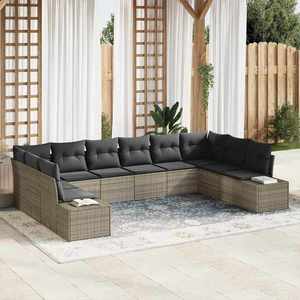 vidaXL Set de canapele pentru grădină cu pernă 10 pcs Gri Rattan poli imagine