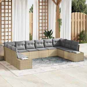 vidaXL Set de canapele pentru grădină cu pernă 10 pcs Bej Rattan poli imagine