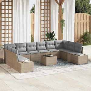 vidaXL Set mobilier de exterior cu perne, 11 piese, bej, poliratan imagine