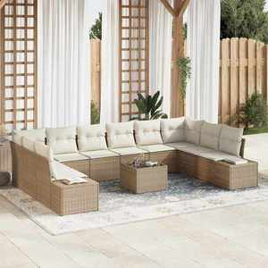 vidaXL Set de canapele pentru grădină cu pernă 11 pcs Bej Rattan poli imagine