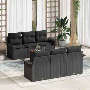 vidaXL Set de canapele pentru grădină 7 pcs Negru Rattan poli imagine