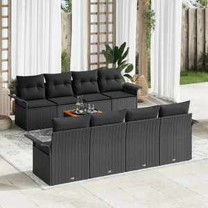 vidaXL Set de canapele pentru grădină 9 pcs Negru Rattan poli imagine