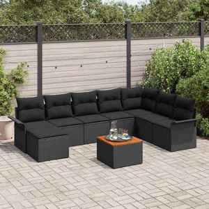 vidaXL Set de canapele pentru grădină 9 pcs Negru Rattan poli imagine