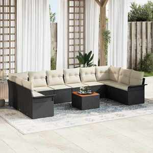 vidaXL Set de canapele pentru grădină 11 pcs Negru Rattan poli imagine