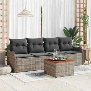vidaXL Set de canapele pentru grădină 5 pcs Gri Rattan poli imagine