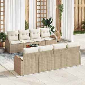 vidaXL Set de canapele pentru grădină 9 pcs Bej Rattan poli imagine