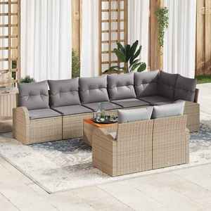 vidaXL Set de canapele pentru grădină 9 pcs Bej Rattan poli imagine