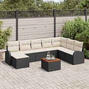 vidaXL Set de canapele pentru grădină cu pernă 9 pcs Negru Rattan poli imagine