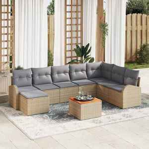 vidaXL Set de canapele pentru grădină cu pernă 9 pcs Bej Rattan poli imagine