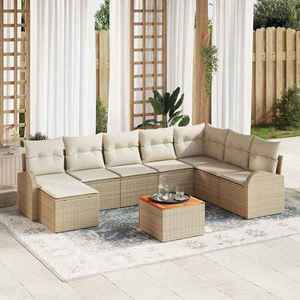 vidaXL Set de canapele pentru grădină cu pernă 9 pcs Bej Rattan poli imagine
