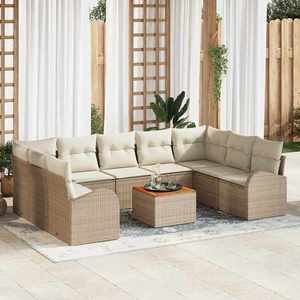 vidaXL Set de canapele pentru grădină cu pernă 10 pcs Bej Rattan poli imagine