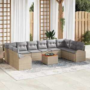 vidaXL Set de canapele pentru grădină cu pernă 11 pcs Bej Rattan poli imagine