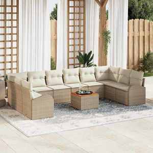 vidaXL Set de canapele pentru grădină cu pernă 11 pcs Bej Rattan poli imagine
