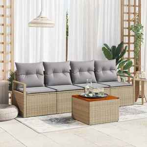 vidaXL Set de canapele pentru grădină cu pernă 5 pcs Bej Rattan poli imagine