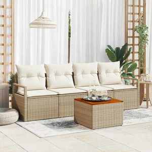 vidaXL Set de canapele pentru grădină cu pernă 5 pcs Bej Rattan poli imagine