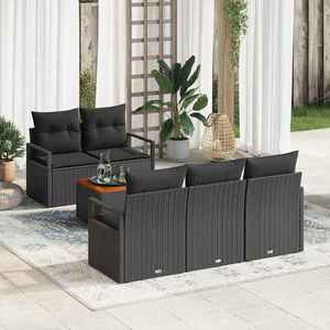 vidaXL Set de canapele pentru grădină cu pernă 6 pcs Negru Rattan poli imagine