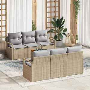 vidaXL Set de canapele pentru grădină cu pernă 7 pcs Bej Rattan poli imagine