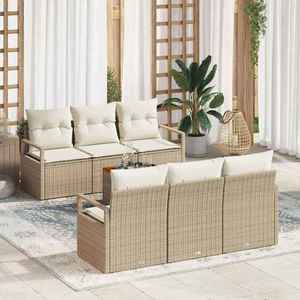 vidaXL Set de canapele pentru grădină cu pernă 7 pcs Bej Rattan poli imagine