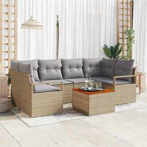 vidaXL Set de canapele pentru grădină cu pernă 7 pcs Bej Rattan poli imagine