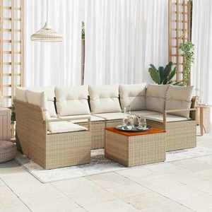 vidaXL Set de canapele pentru grădină cu pernă 7 pcs Bej Rattan poli imagine