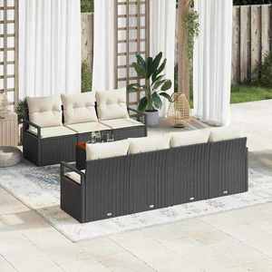 vidaXL Set de canapele pentru grădină cu pernă 8 pcs Negru Rattan poli imagine