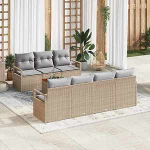vidaXL Set de canapele pentru grădină cu pernă 8 pcs Bej Rattan poli imagine