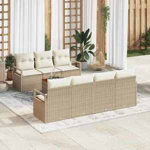vidaXL Set de canapele pentru grădină cu pernă 8 pcs Bej Rattan poli imagine