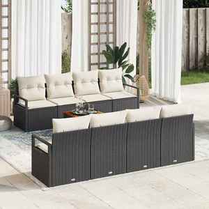 vidaXL Set de canapele pentru grădină cu pernă 9 pcs Negru Rattan poli imagine