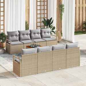 vidaXL Set de canapele pentru grădină cu pernă 9 pcs Bej Rattan poli imagine